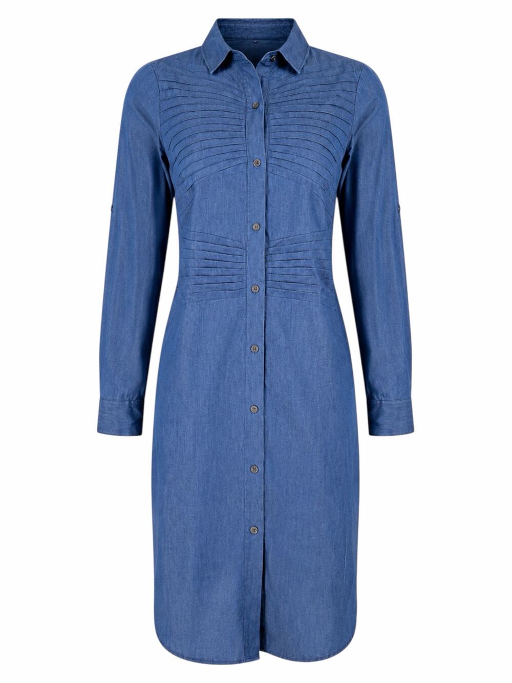 Halston Heritage Pintuck Chambray Shirt Dress Denim Blue Size 2